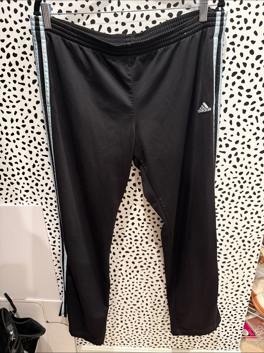 adidas women’s Black track pant activewear  Light Blue Stripes L
